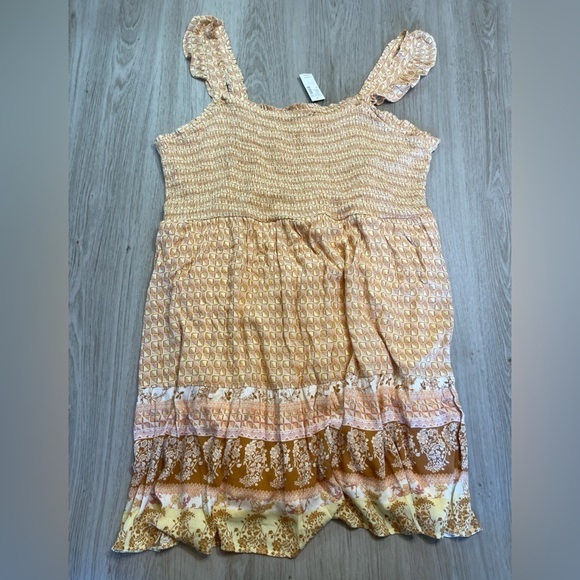 Maurices Plus Size 4X Smocked Ruffle Strap Floral Yellow Tiered Dress Lined New - Picture 4 of 6